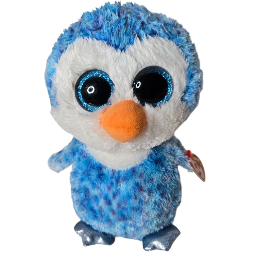 Ty Ice Cube Penguin 9" Plush Beanie Boos NWT Blue Glitter Eyes Zoo Antarctica